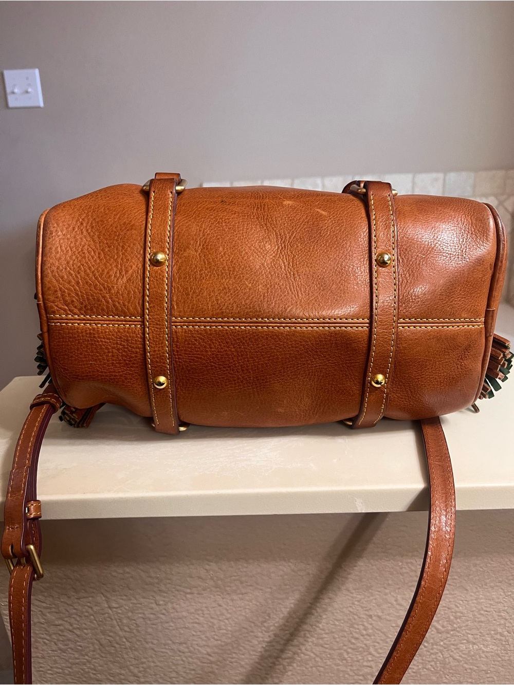Dooney & Bourke Florentine Cognac Satchel with Tassel - Picture 13 of 16